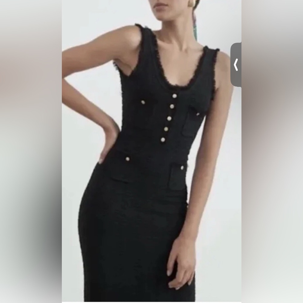Ronny Kobo Collection Black Sheath Midi Dress gold buttons small - Picture 4 of 4